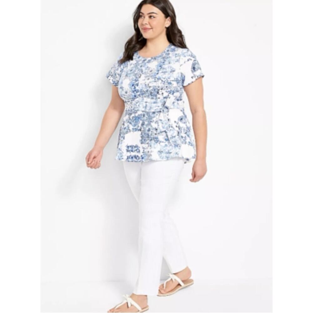 Lane Bryant Blue and White Lena Floral Printed Blouse Size 24/3X